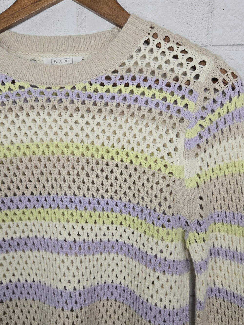 Full Tilt pastel striped open weave crochet sweater - Picture 2 of 12